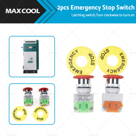 2Pcs Emergency Stop Button Shut Off Push Button Switch Red Mushroom-0