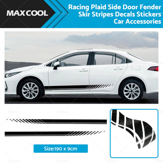 2x Racing Plaid Side Door Fender Skirt Stripes Decals Stickers Car Accessories-0