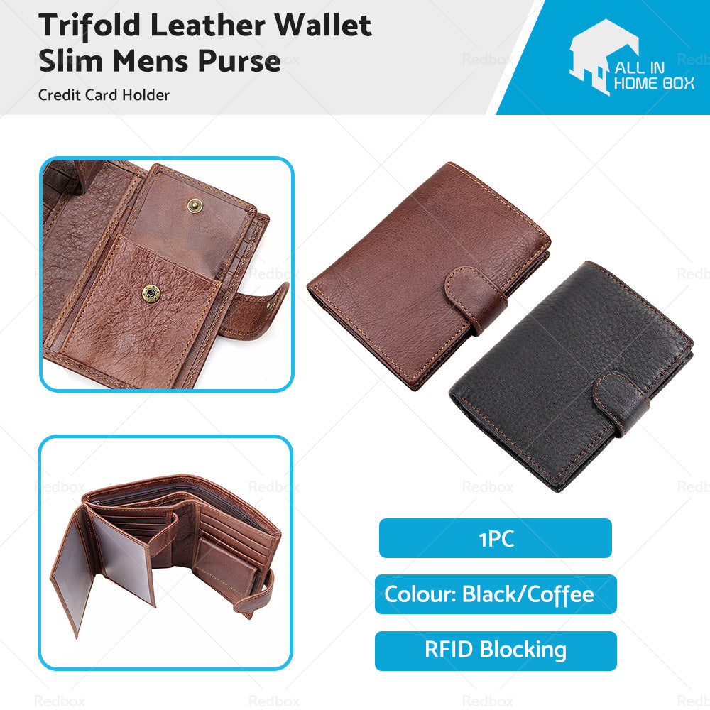 RFID Blocking Leather Wallet Slim Mens Purse Trifold Credit Card Holder-0