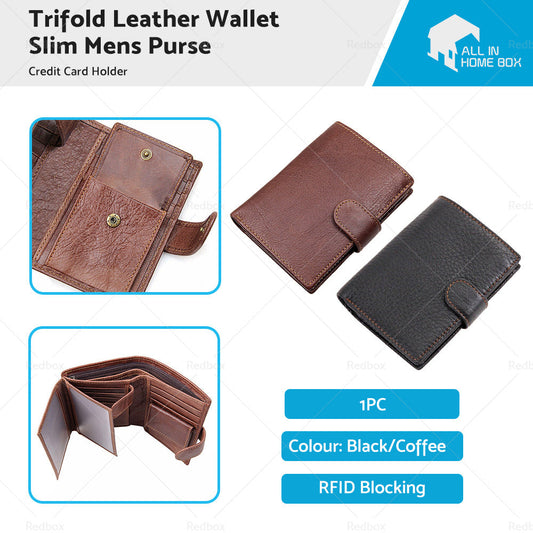 RFID Blocking Leather Wallet Slim Mens Purse Trifold Credit Card Holder-0