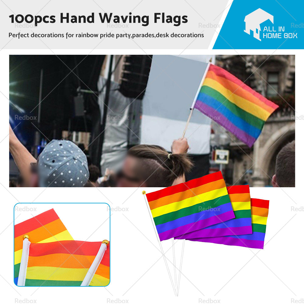 100x Small Rainbow Flag Gay Lesbian LGBT 14 x 21 cm Pride Mini Flags Hand Waving-0