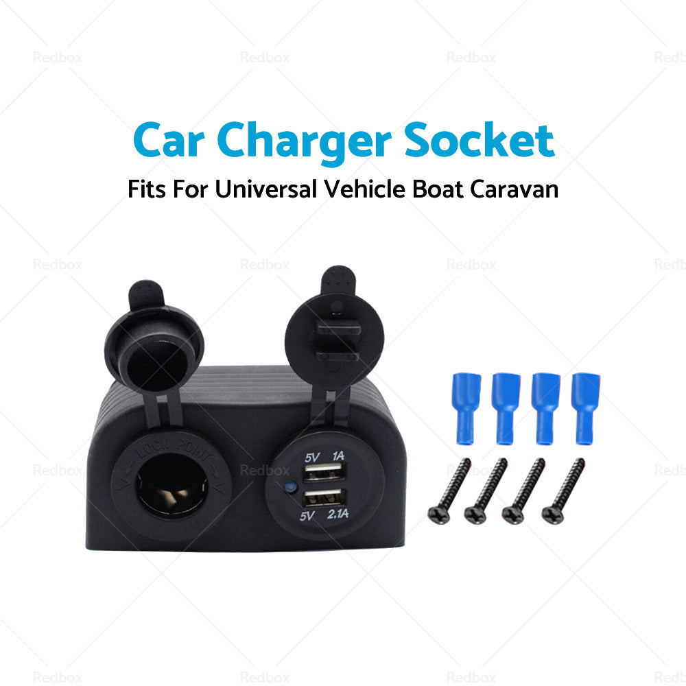 12V Dual USB Port Charger Socket Mount Panel Adapter Fits For Car Boat Caravan-3