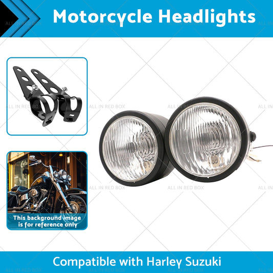 Twin Universal Black Headlight Motorcycle Double Dual Lamp Mount Street Fighter-1