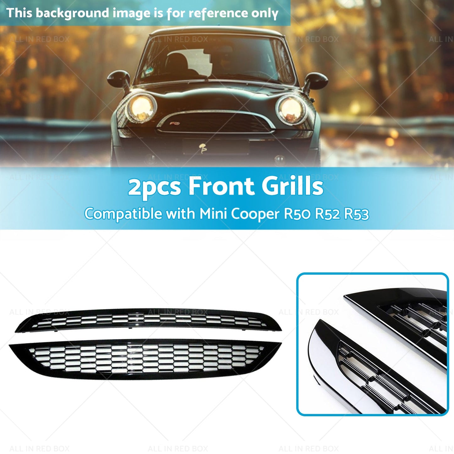 2PCS Honeycomb Mesh Front Grill Suitable for  Mini Cooper R50 R52 R53 2002-2006-2