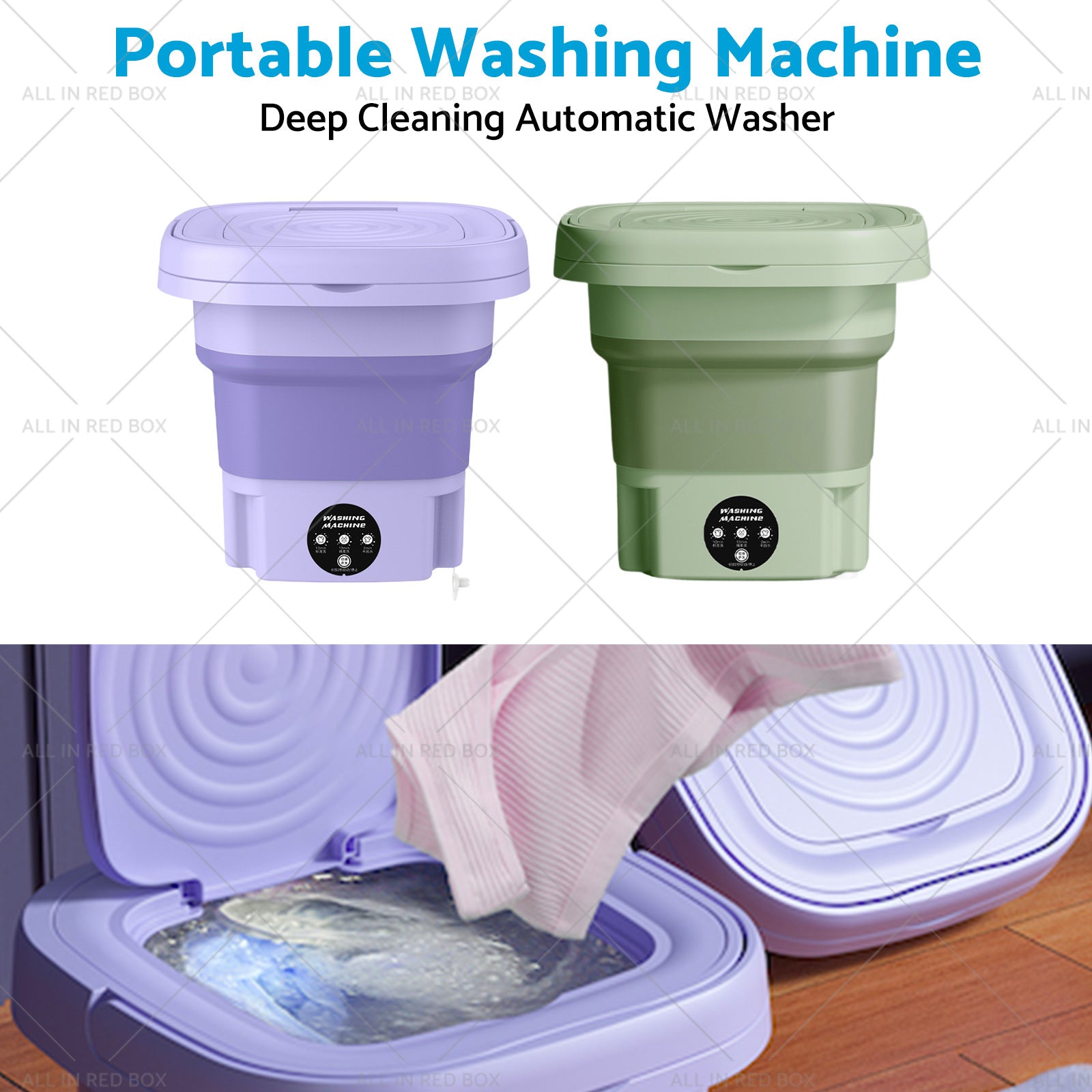 8L Foldable Washing Machine Portable 3 Modes Deep Cleaning Automatic Washer 240V-2