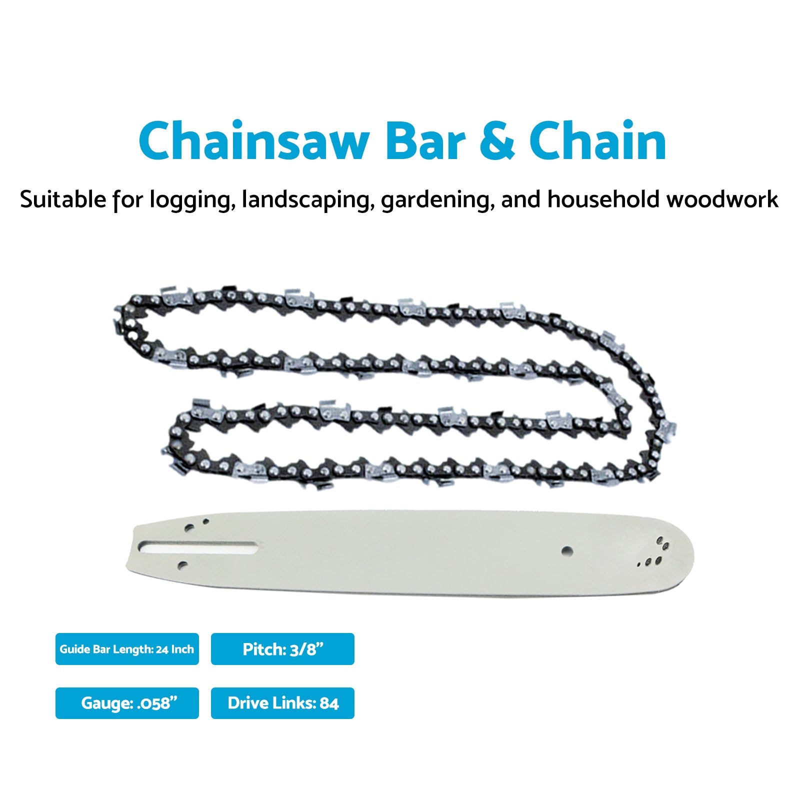24'' Chainsaw Bar Chain Kit 3/8 .058 84DL Suitable For Husqvarna 61 160 162 180-5
