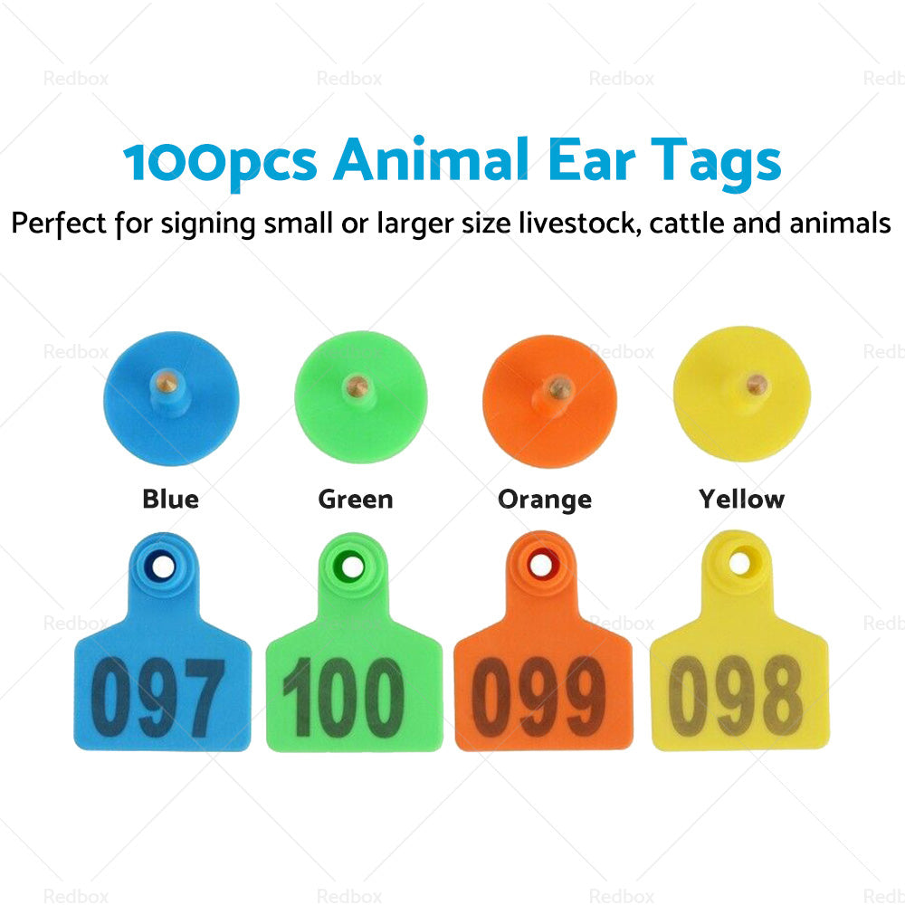 100x Small 5x4cm Livestock Ear Tags Plastic Numbered for Sheep, Cows, Pigs, Cattle-2