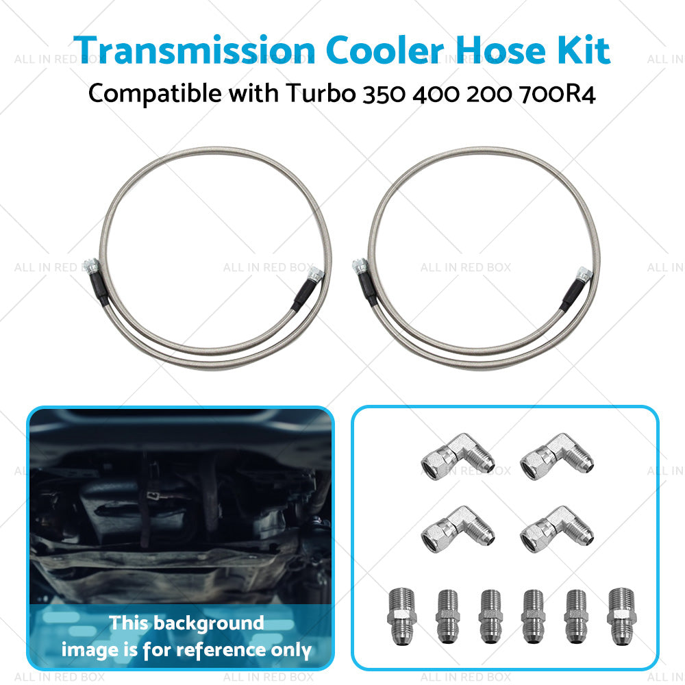 Stainless Steel Braided Transmission Cooler Hose Fitting Kit For 700R4 TH350 400-4