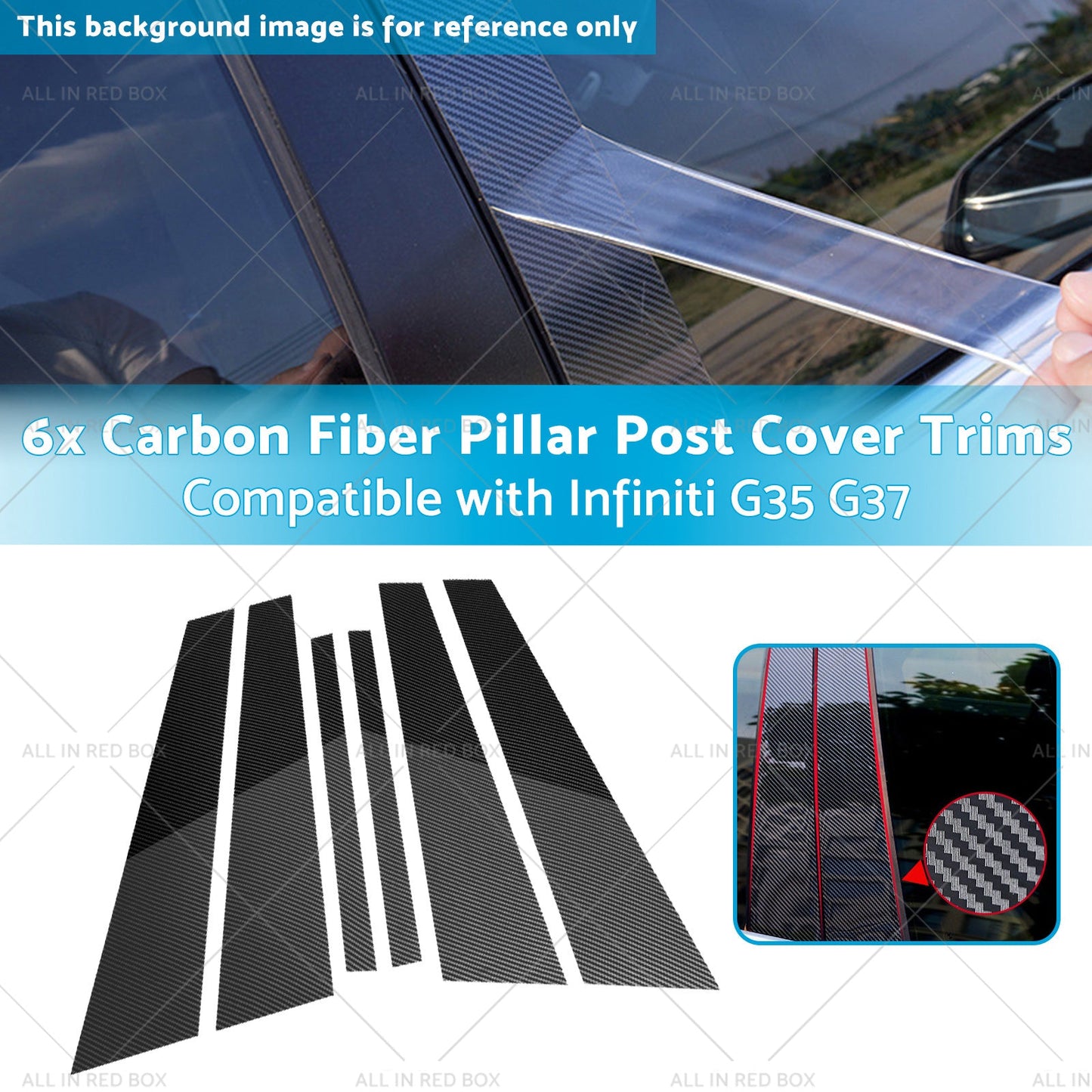 6x Carbon Fiber Pillar Post Cover Trims Suitable for Infiniti G35 02-13-2