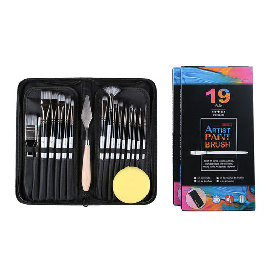Artist Paint Brush Set 19x Suitable For Watercolour, Acrylic, and Oil Painting with Sponge Brushes-0