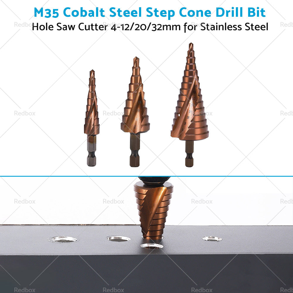 Cobalt Steel Step Cone Drill Bit Hole Cutter 4-12/20/32mm for Stainless Steel-3