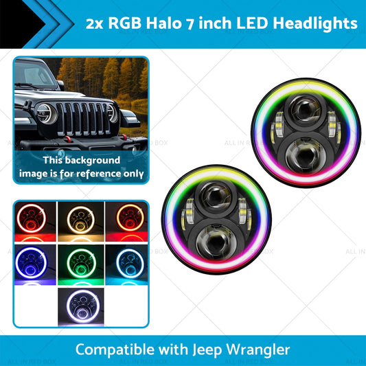 RGB Halo 7 inch LED Headlights Projector Hi Lo Beam DRL Suitable for Jeep GQ-1