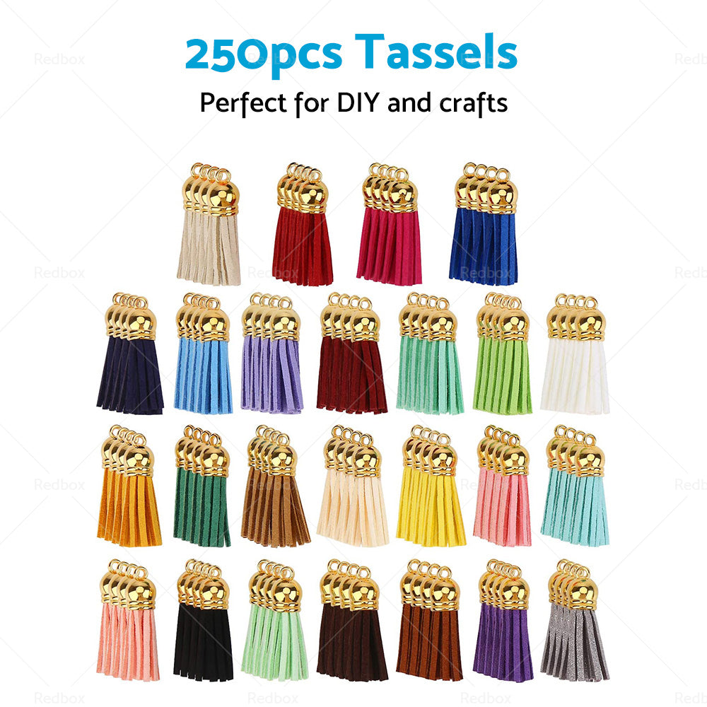 250PCS Keychain Ring Tassels Bulk Colored Leather Tassel Pendants Jewelry DIY-2