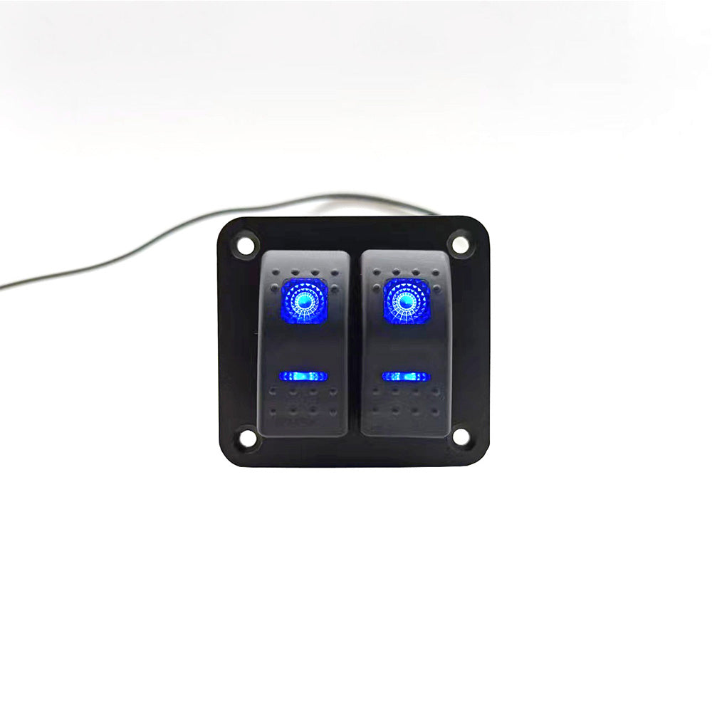 2 Gang Blue LED Light Rocker Switch Panel Dual LED Boat Car Waterproof-3