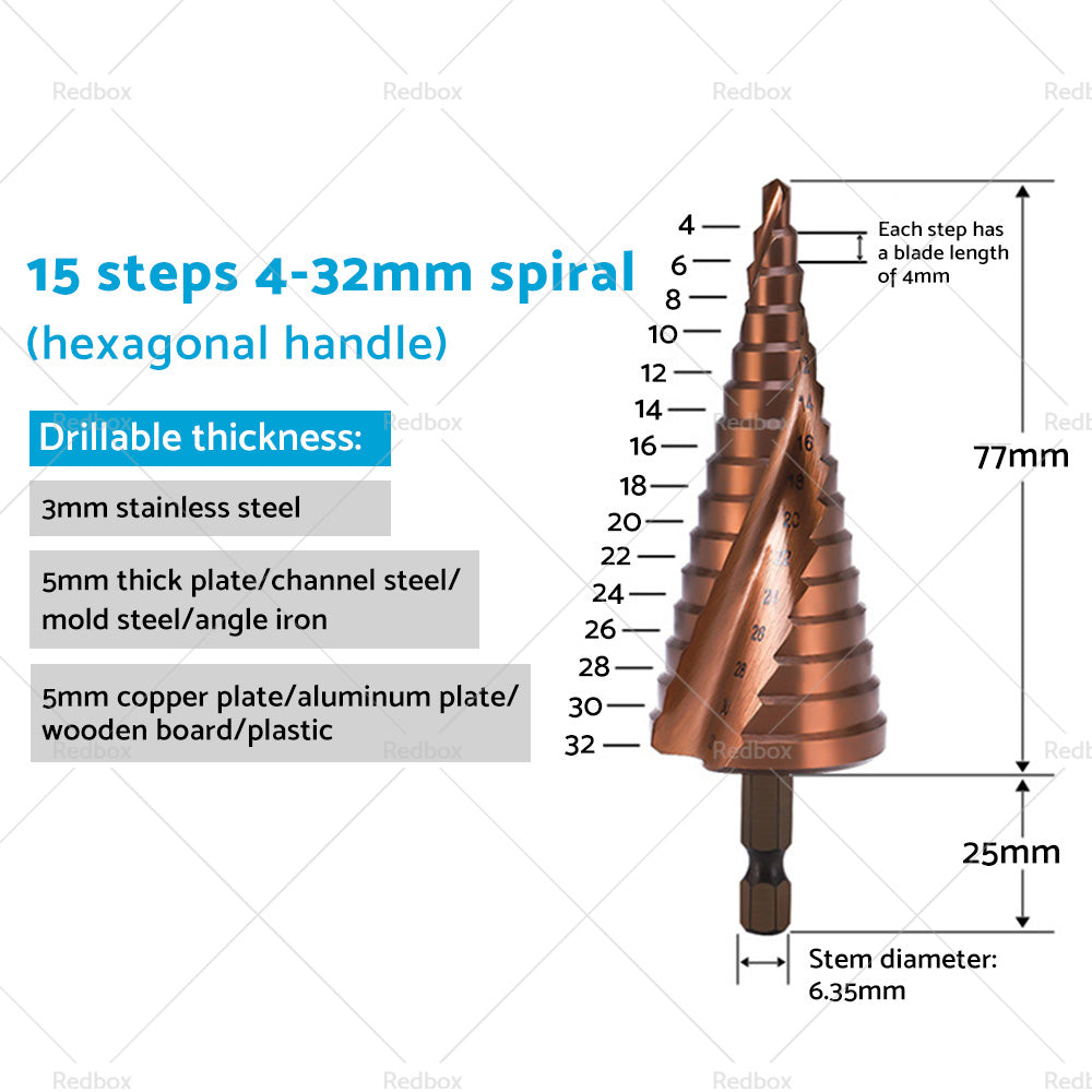 Cobalt Steel Step Cone Drill Bit Hole Cutter 4-12/20/32mm for Stainless Steel-7