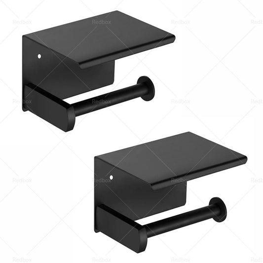 2x Stainless Steel Paper Toilet Roll Holder Storage Hook + Phone Shelf Bathroom-0
