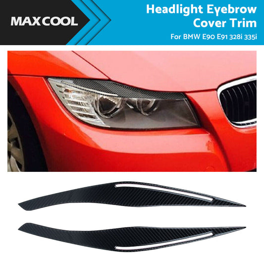 Carbon Fiber Headlight Eyebrow Eyelids Cover Trim Fits BMW E90 E91 328i 335i-1