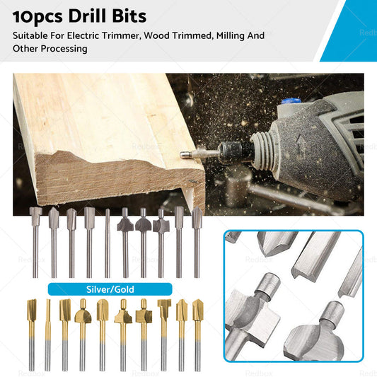 Set of 10 3mm Titanium Mini Hss Router Bit Trimmer Shank Electric Trimmer Tool-0