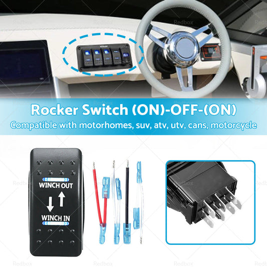 7-Pin Winch In Out Rocker Switch Blue LED Rocker Toggle Switch 12V-24V ON OFF ON-0