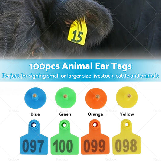 100x Small 5x4cm Livestock Ear Tags Plastic Numbered for Sheep, Cows, Pigs, Cattle-1