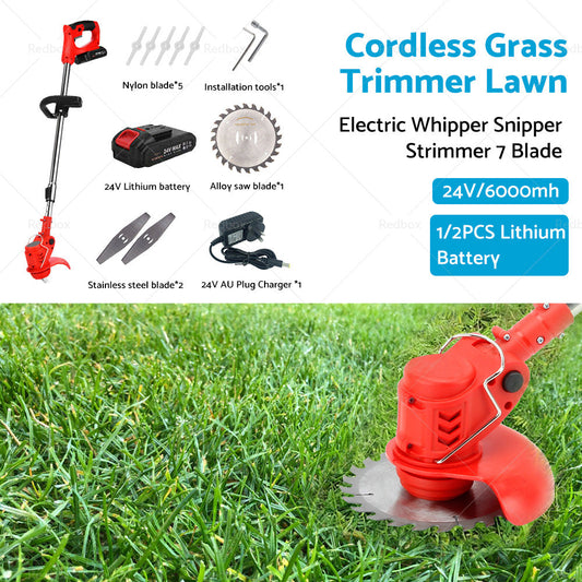 1/2 Battery Cordless Grass Trimmer Lawn Electric Whipper Snipper Strimmer 7Blade-1