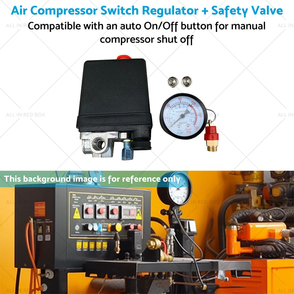 Air Compressor Pressure Switch Manifold Regulator  Safety Valve 175psi 4 Port-3