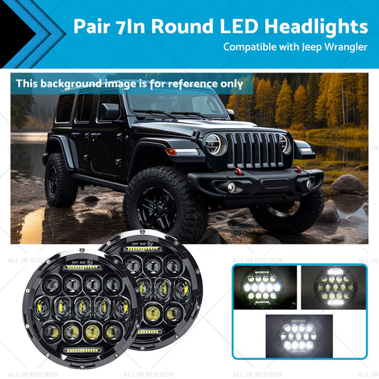 Pair 7In Round LED Headlights Hi Lo DRL Beam Headlamps Sealed Suitablefor Patrol-0
