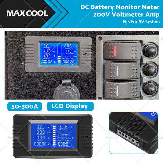 50-300A LCD Display DC Battery Monitor Meter 200V Voltmeter Amp For RV System-0