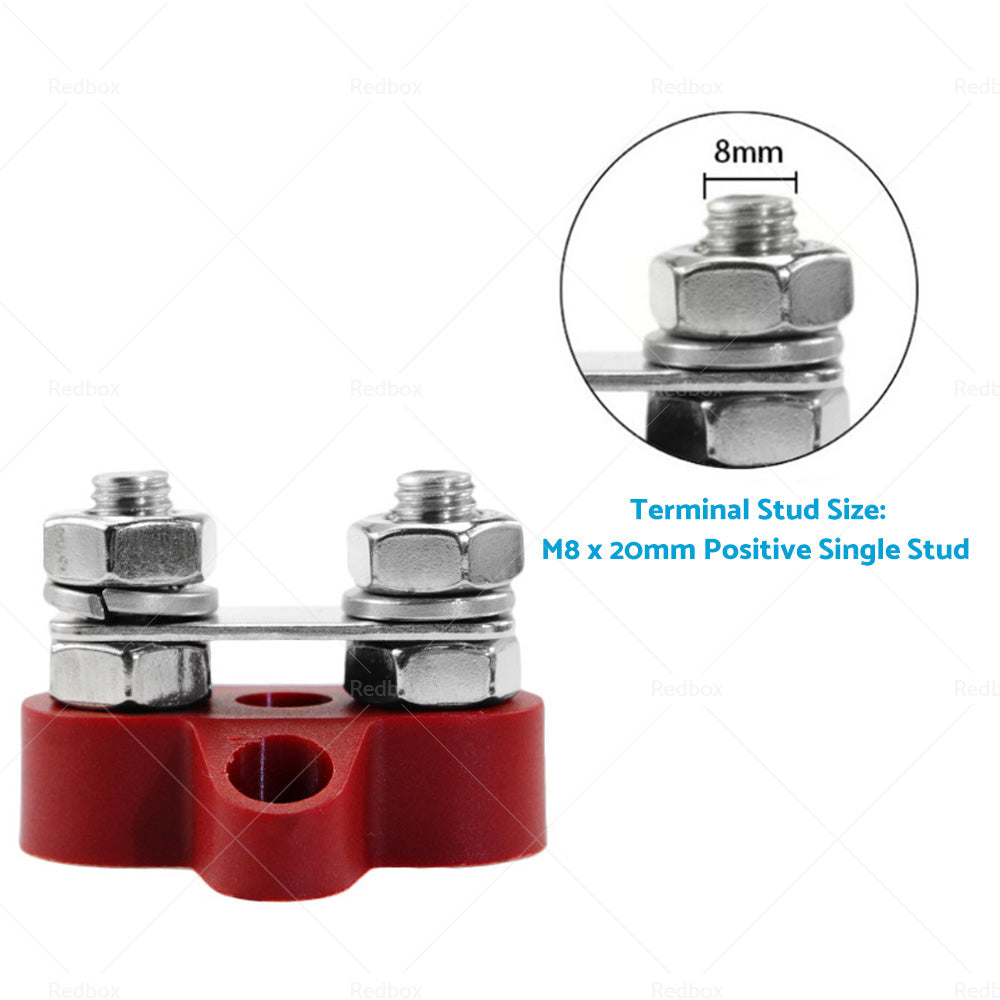 1x Bus Bar M8-M8 2 Post 12V-24V Terminal Blocks Positive Distribution 150A Red-4