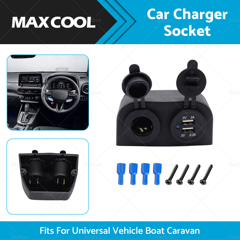 12V Dual USB Port Charger Socket Mount Panel Adapter Fits For Car Boat Caravan-1