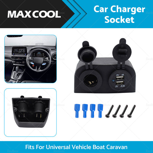 12V Dual USB Port Charger Socket Mount Panel Adapter Fits For Car Boat Caravan-1