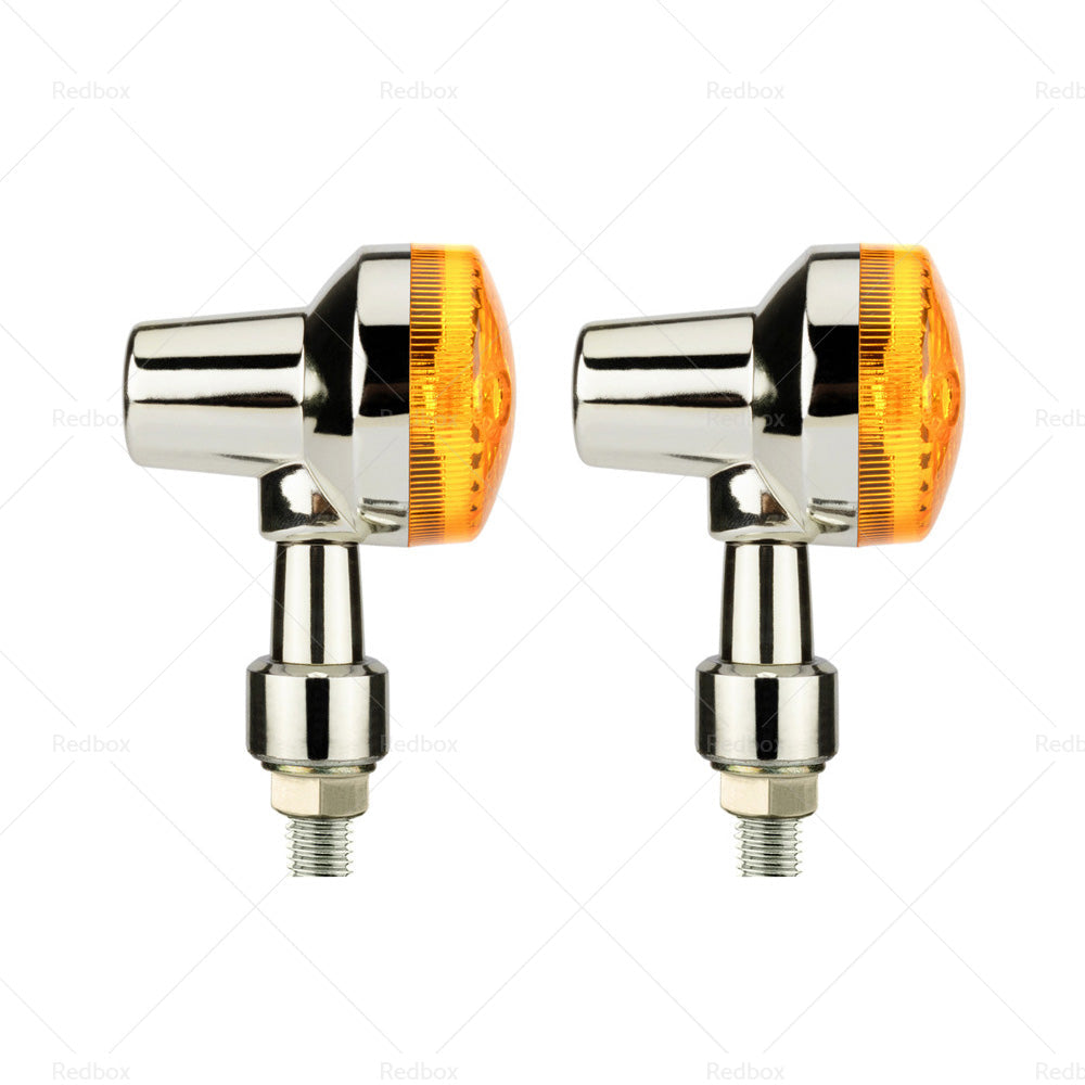 4x Chrome Motorcycle Turn Signal Lights Amber Indicators Blinker Universal Bulb-4