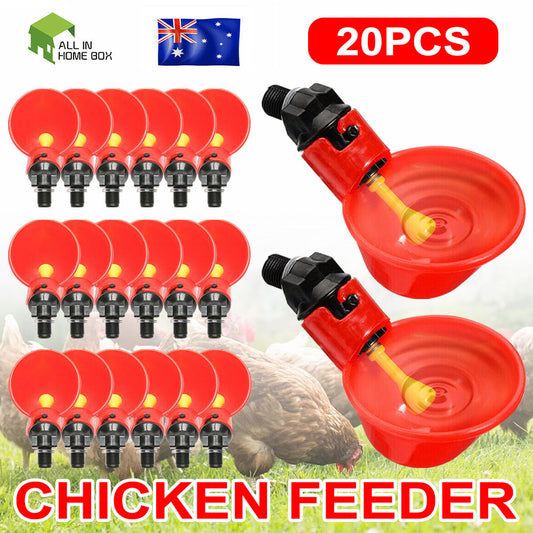 20x Poultry Chicken Automatic Drinker Cup Waterer Chook Bird Water Feeder Set-0