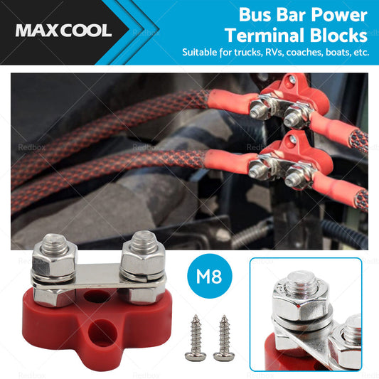 1x Bus Bar M8-M8 2 Post 12V-24V Terminal Blocks Positive Distribution 150A Red-0