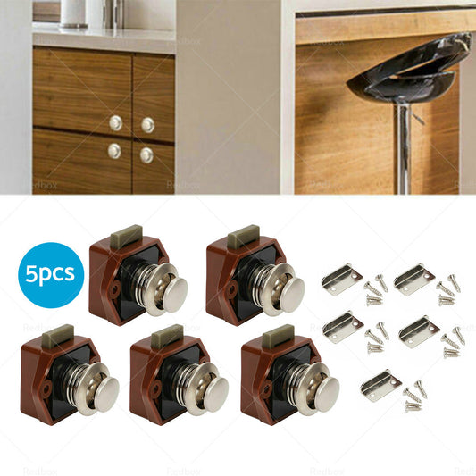 5x Push Button Latch Knob Catch Lock For Drawer Cupboard Door Caravan Cabinet-1