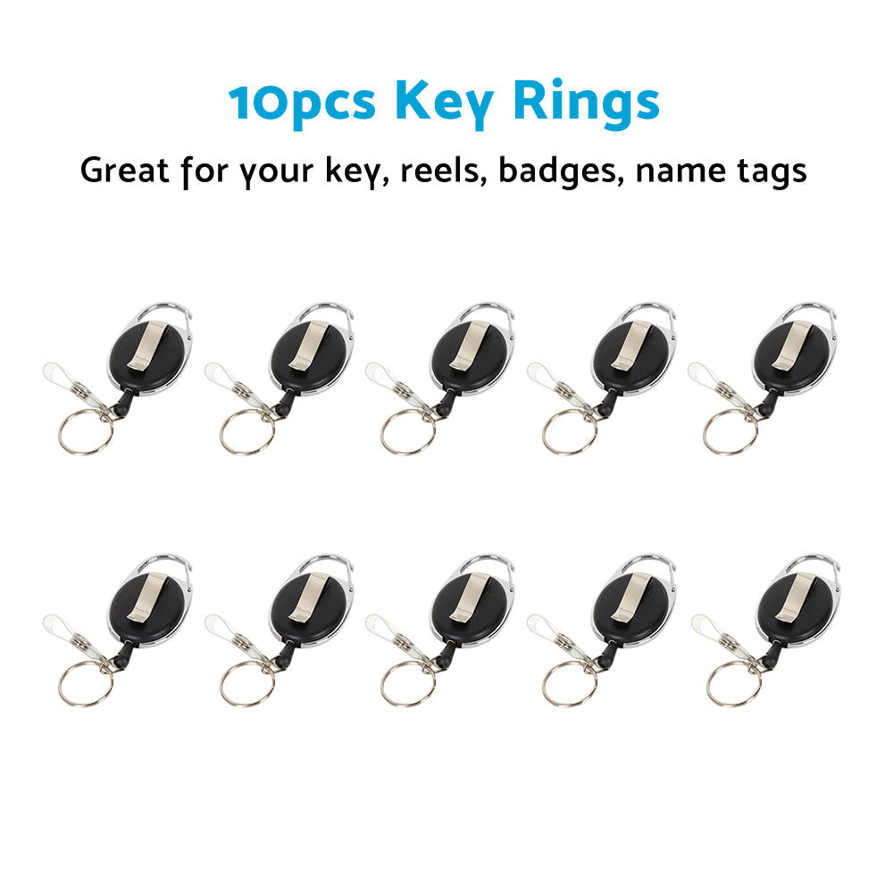10X Key Rings Retractable Chain ID Pull Holder Reel Belt Clip Extend Recoil Oval-2