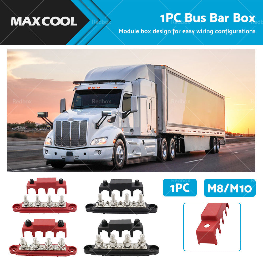 1x M8 or M10 DC 48V Studs Bus Bar Power Distribution Box Terminal Block Red or Black-0