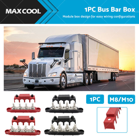 1x M8 or M10 DC 48V Studs Bus Bar Power Distribution Box Terminal Block Red or Black-0