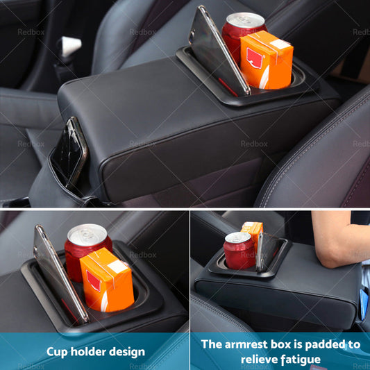 Center Console Leather Armrest Support Elbow Rest Extender Organizer Cup Holder-1