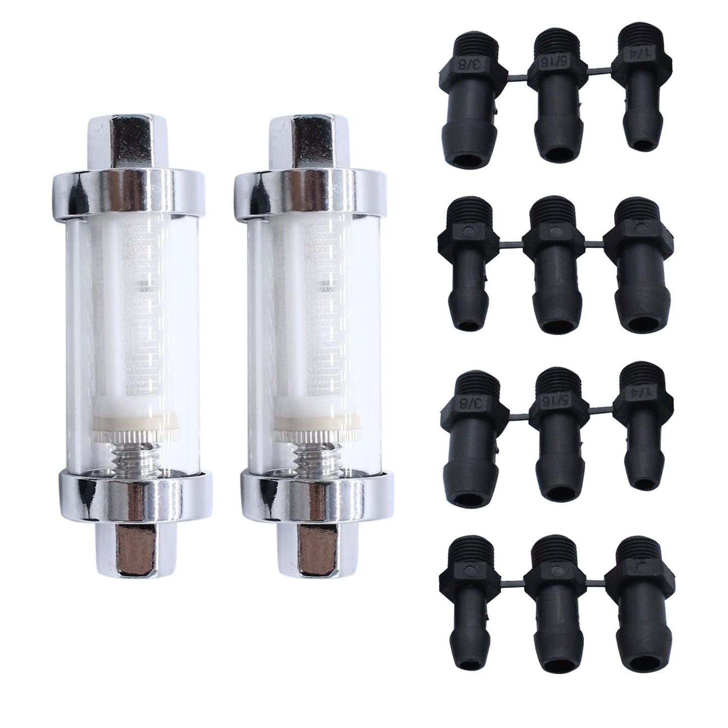 2x Reusable Washable Chrome Glass Inline Fuel Filter Suitable For 1/4 Inch, 5/16 Inch & 3/8 Inch Fuel Lines-0