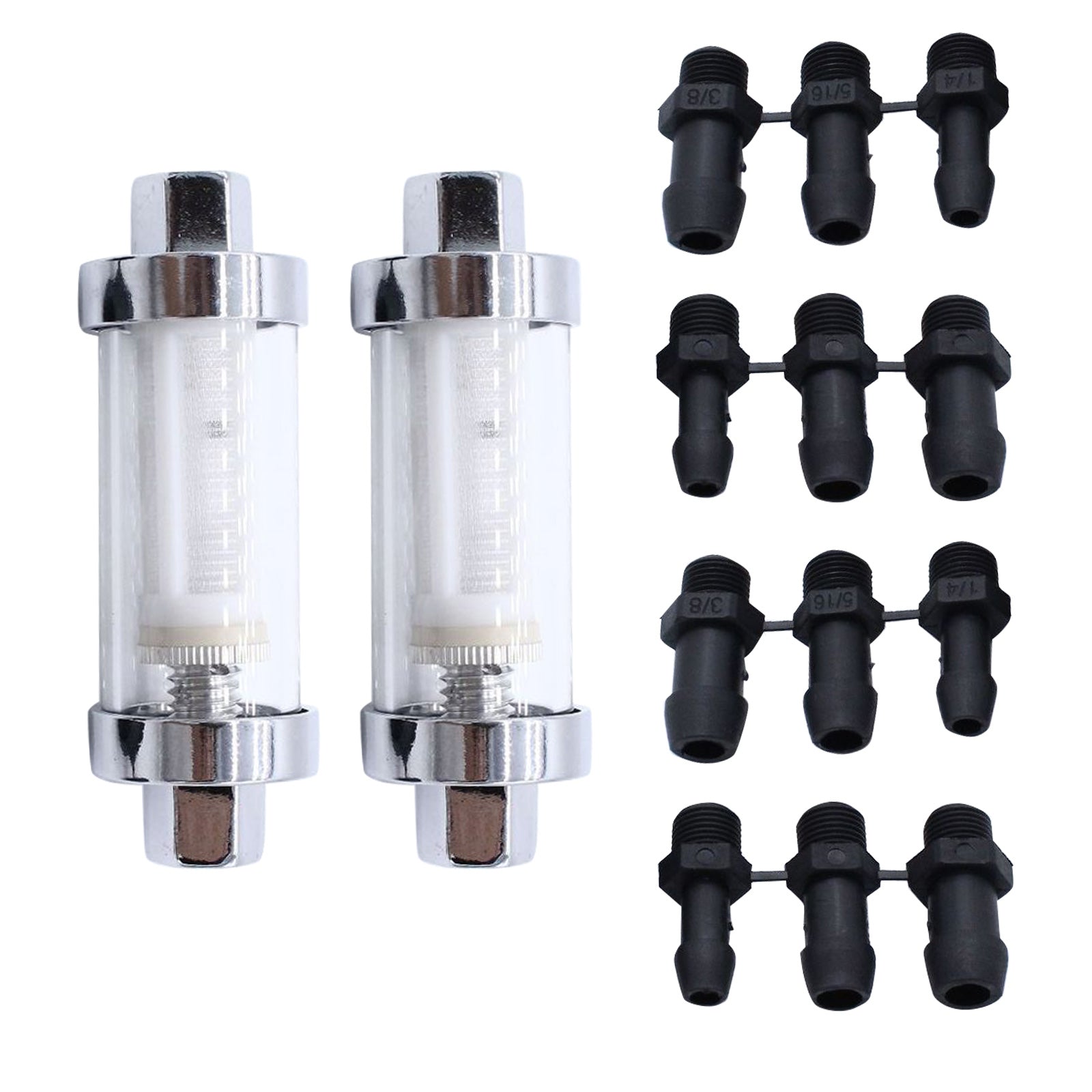 2x Reusable Washable Chrome Glass Inline Fuel Filter Suitable For 1/4 Inch, 5/16 Inch & 3/8 Inch Fuel Lines-0
