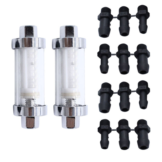 2x Reusable Washable Chrome Glass Inline Fuel Filter Suitable For 1/4 Inch, 5/16 Inch & 3/8 Inch Fuel Lines-0