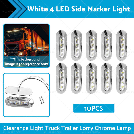 10X White 4 LED Side Marker Lamp Clearance Light Truck Trailer Lorry Chrome Lamp-0