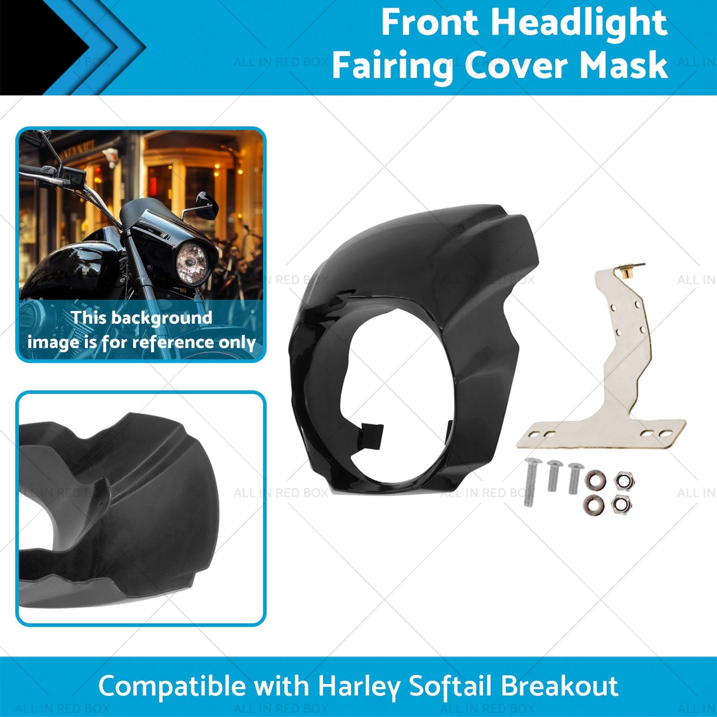 1x Front Headlight Fairing Cover Mask Suitable for Harley Softail Breakout 18-23-1