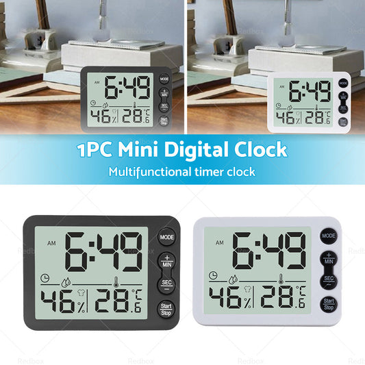 Small Mini Digital Clock Temperature 鈩 Alarm Travel LCD LED Battery Black White-1