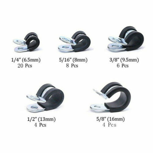 42pcs Rubber Lined Steel P Clips - Brake Pipe Tube Cable Wire Mounting Bracket-3