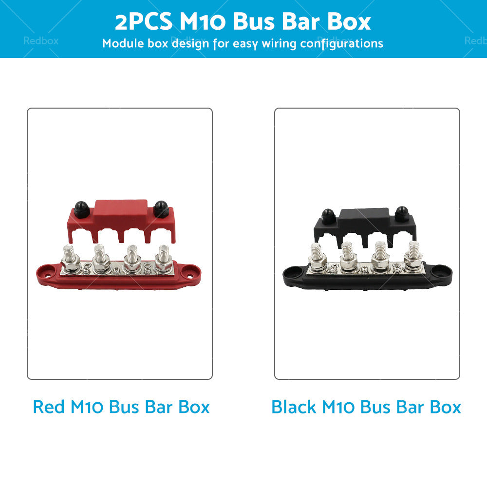 2PCS M10 4 Post 250A DC 48V Studs Bus Bar Power Distribution Box Terminal Block-2