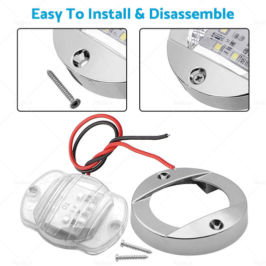 4X Round LED Marine Boat Cabin Deck Walkway Courtesy Lights White Stern Light-1