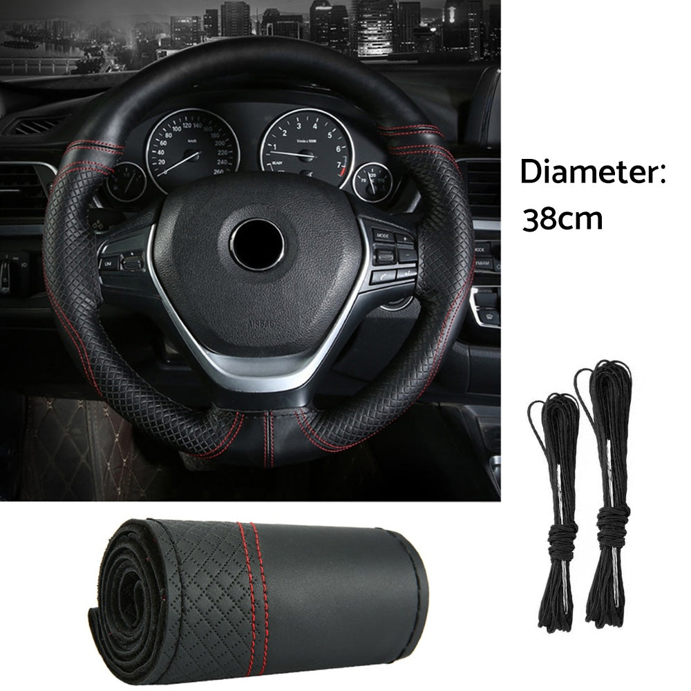 Premium Leather DIY Steering Wheel Cover Suitable For Car – 38cm Auto Protection With Needle-3