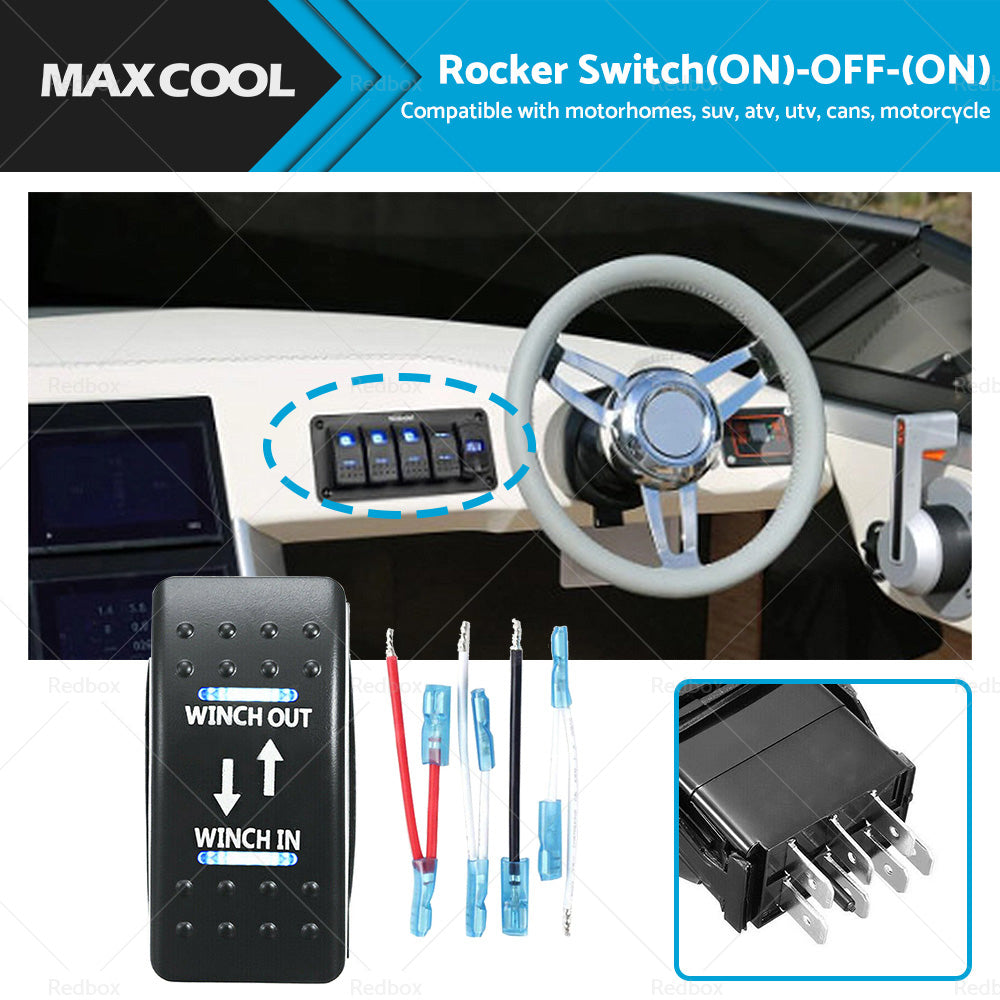 7-Pin Winch In Out Rocker Switch Blue LED Rocker Toggle Switch 12V-24V ON OFF ON-2